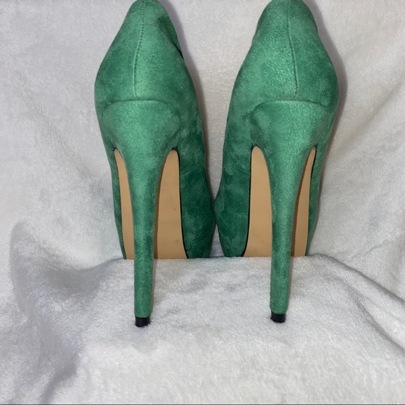 LOSLANDIFEN Green Suede Platform Pumps - Picture 3 of 8